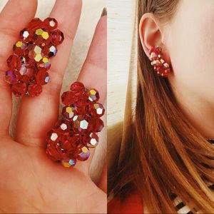 Vintage 50s Red Crystal Climber Earrings